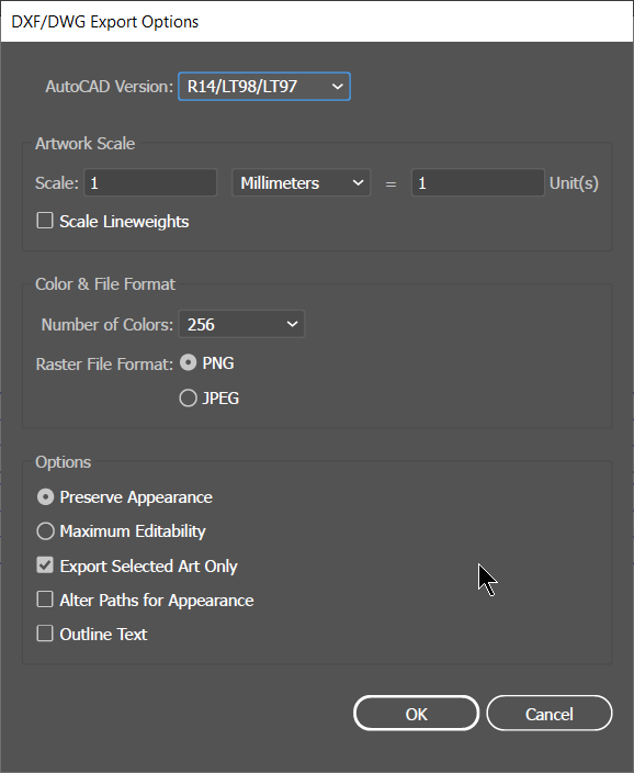 AI Export Settings